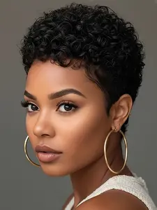 Short Curly Pixie Cut Wigs for Women, Synthetic Afro Pixie Wig, Heat Resistant, Full Wigs, Stylish Hair Extensions