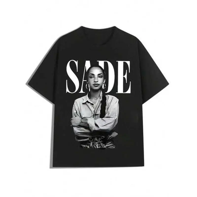 Women's Unisex 220g Pure Cotton Short-Sleeve Round Neck T-Shirt - Sade Portrait Design, Fashion Casual Print, Breathable, Personalized, Comfortable, Versatile, Shortsleeve, Soft, Tops, Casual Wear, Printed, Tshirt, Digital Print