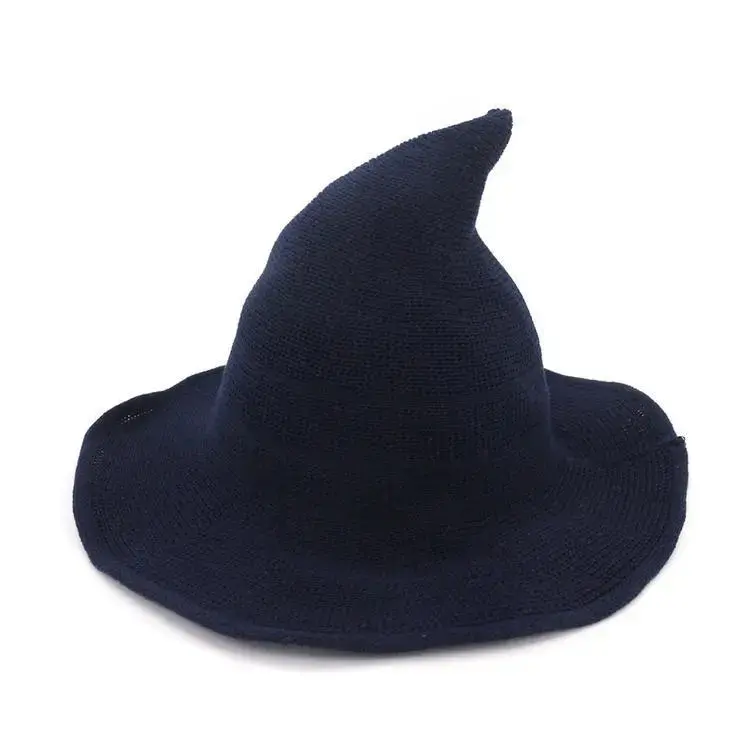 Halloween Hat Regular Wizard Hat Foldable Knitted Hat Pointed Witch Hat