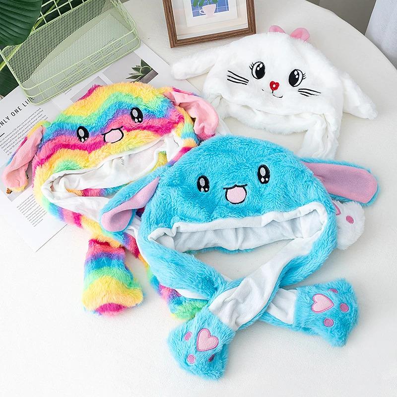 New Style Cute Ear Moving Up Cap Women Girls Funny Hat Rabbits Style Ears Plush Winter Lovely Hat ﻿