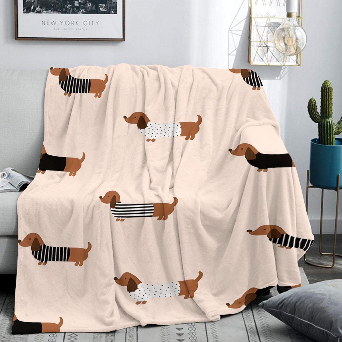 Dachshund Pattern Blanket, Soft Comfortable Warm Throw, Air-conditioned Room Blanket, Warm Nap Blanket for Home & Office & Travel