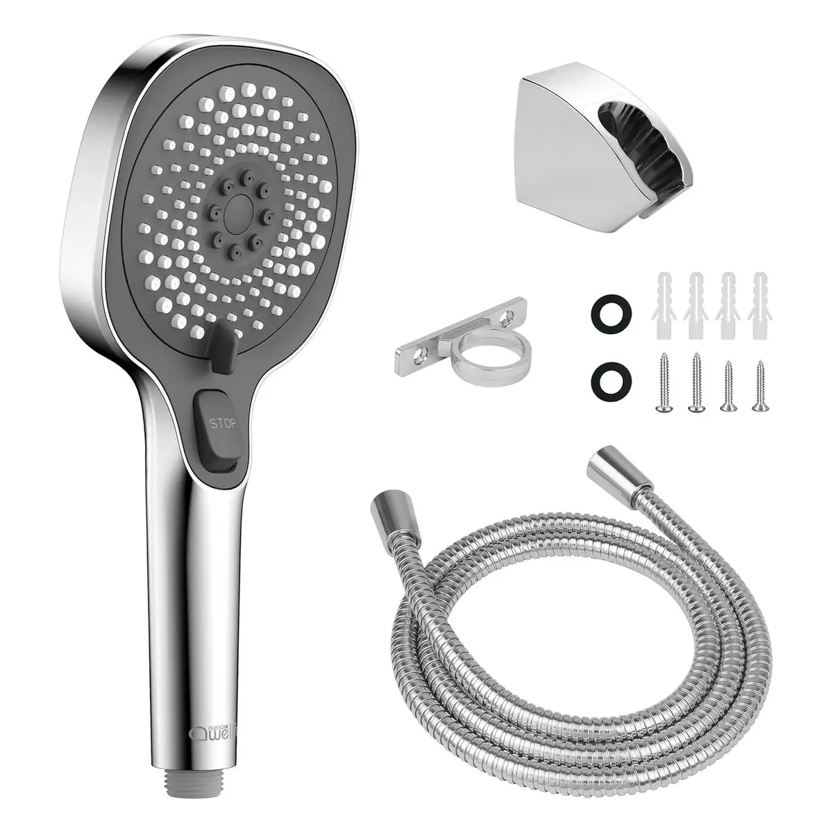 Handheld High Pressure RV Shower Head - Chrome & Dark Gray Metal, 4.72" Size, Anti-Tangle Design Hose, On-Off Switch, 3-Spray Power Spray Water Saving for Camper Van, Motorhome (Motorhome Parts & Accessories)