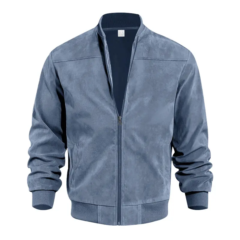 Men’s Faux Suede Bomber Jacket, Vintage Baseball Collar Full Zip Casual Coat, Long Sleeve Relaxed Fit Retro Flight Jacket for Spring Fall Daily Wear, Travel, Outdoor Activities and Weekend Fashion