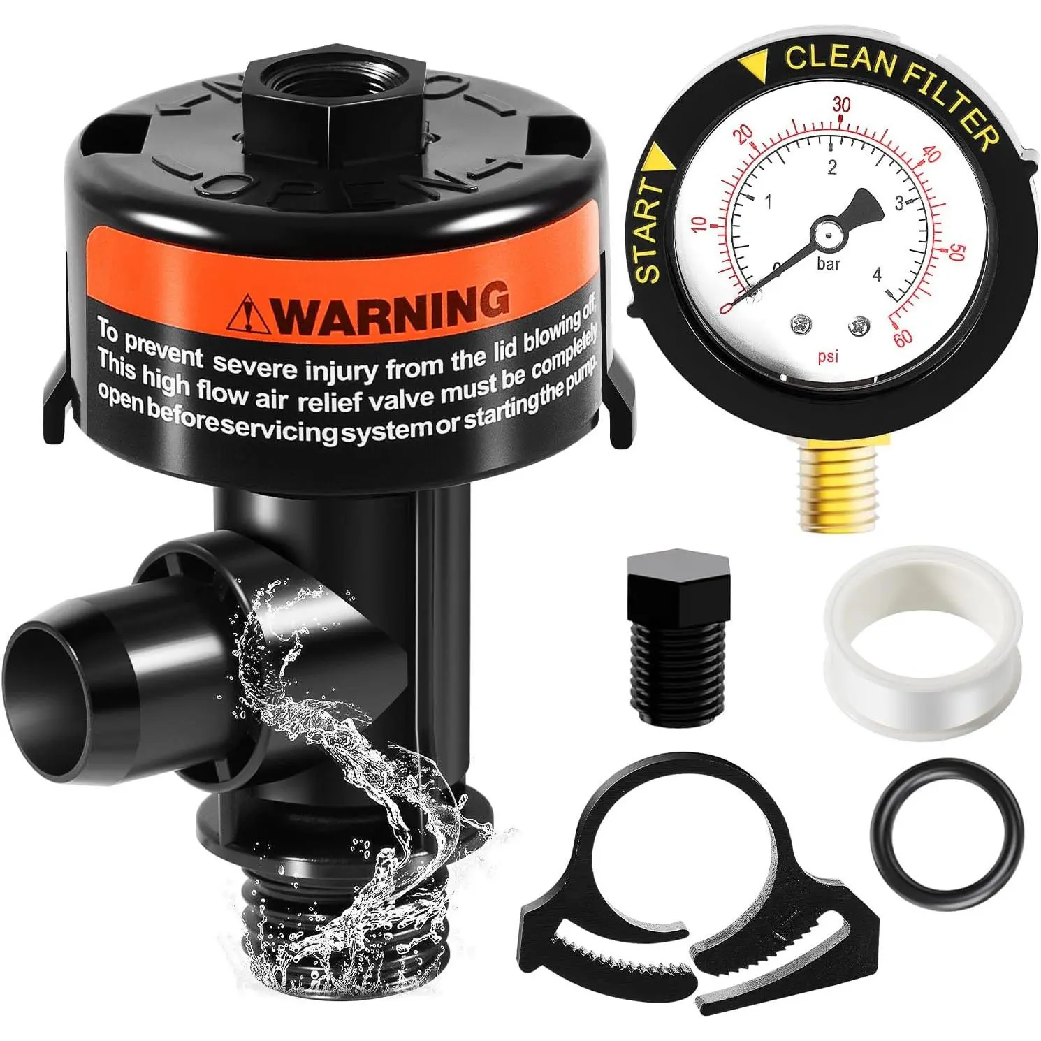 98209800 High Flow Manual  Valve, Air  Manual Valve Assembly with  Gauge,  for Pentair Pool and  Filter