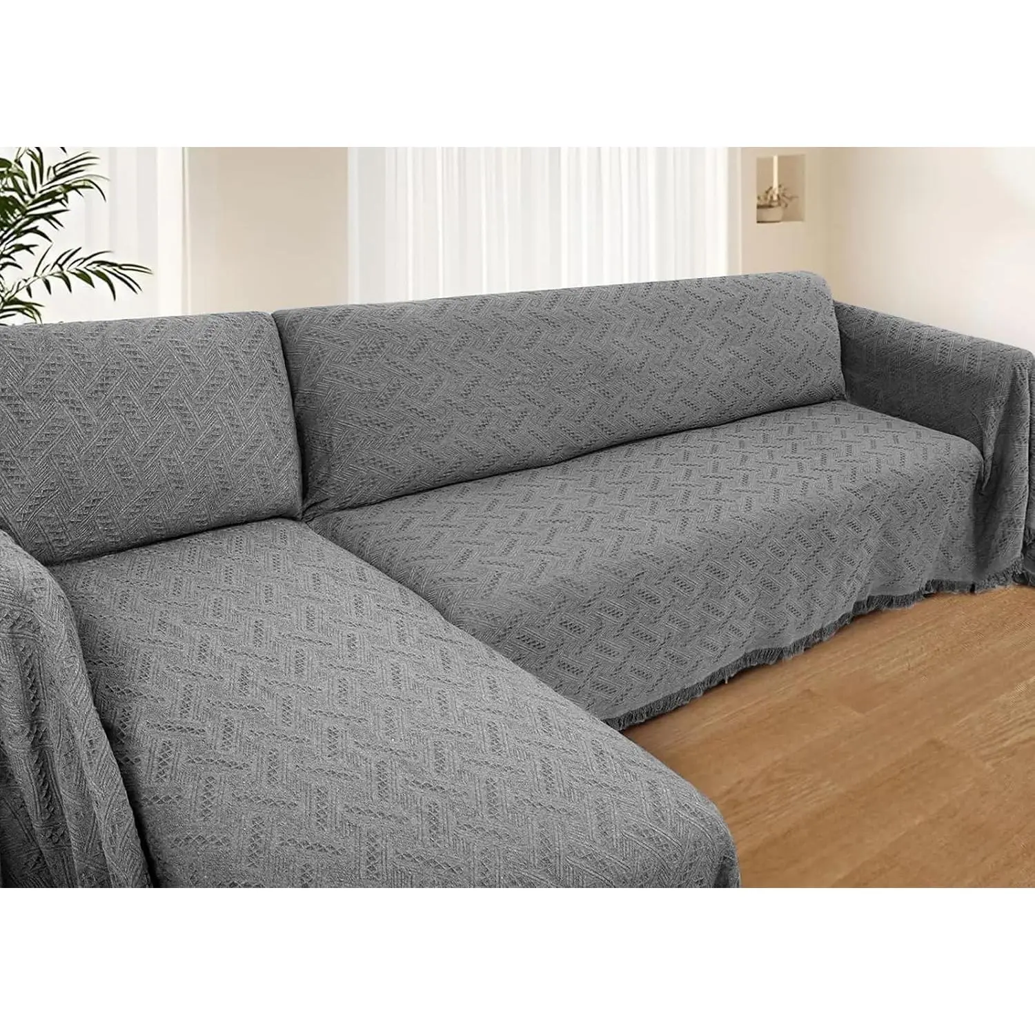 2-Piece L-Shaped Sectional Couch Cover for Multiple Seats, Washable Furniture Protector for Pets Dogs, Dark Grey, X-Large