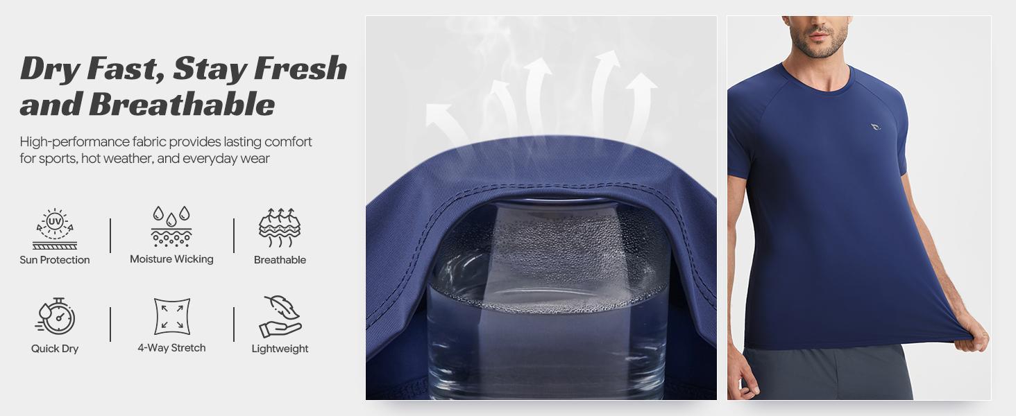 Baleaf Mens Cooling Workout Shirts Short Sleeve Athletic T-Shirts Quick Dry Moisture Wicking UPF 50+ Sun Protection Gym Running Activewear