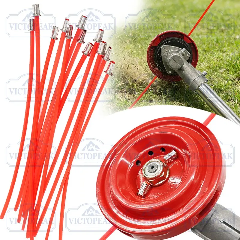 Victopeak 12Pcs Pre‑cut Square Orange Trimmer Line With Metal Tip 3.0mm x 21cm Nylon Grass Trimmer String Replacement Spare Parts Grass Trimmer Accessories For Brush Cutter Garden Lawn Tools