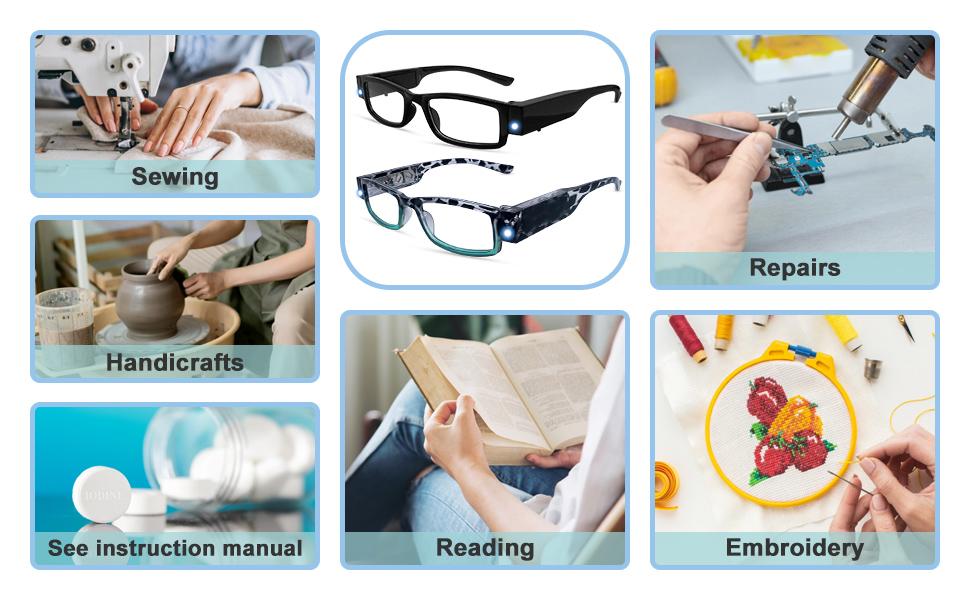 Reading Glasses with Light Magnifying Glasses with Light Led Magnifier Eyeglasses Nighttime Reader Frame Eyewear+2.5