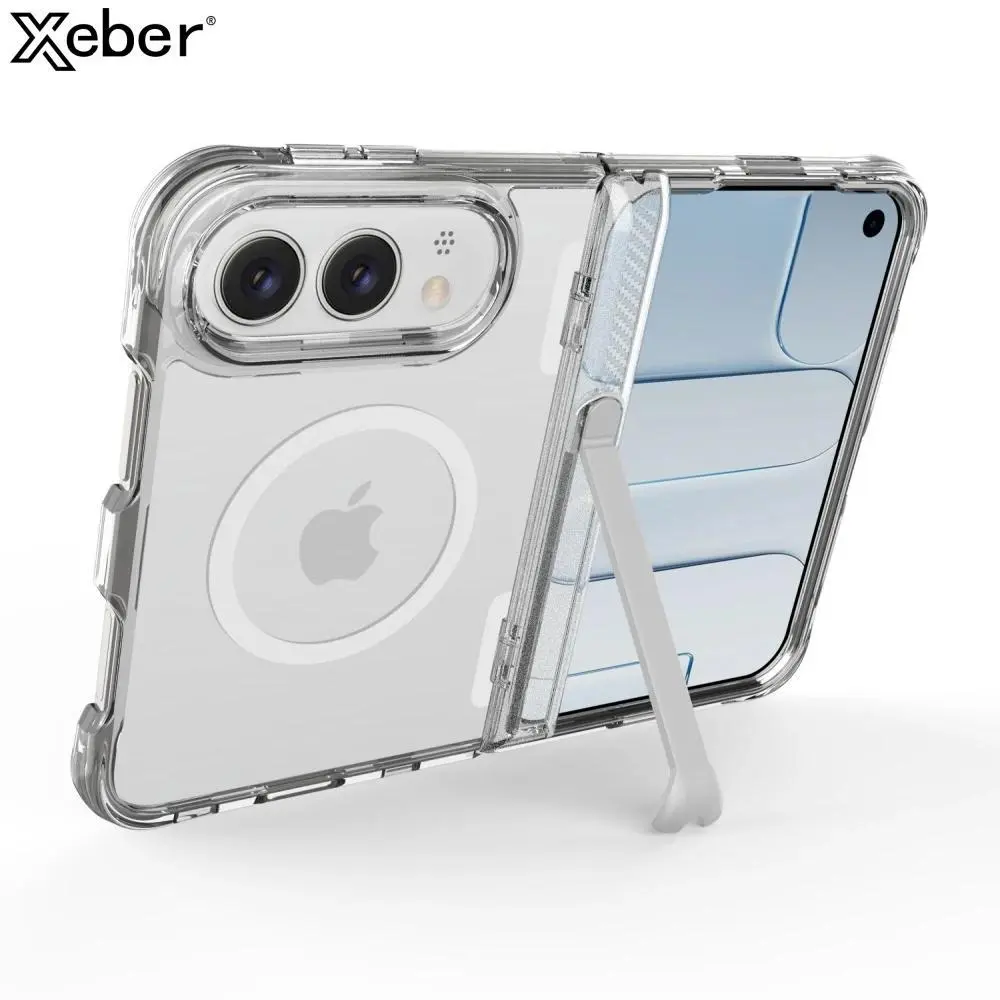 For iPhone Ultra Cover Invisible Fold Stand With Hinge Clear Magnetic Thickened Corner Anti-Drop Cushions Case For iPhone Ultra