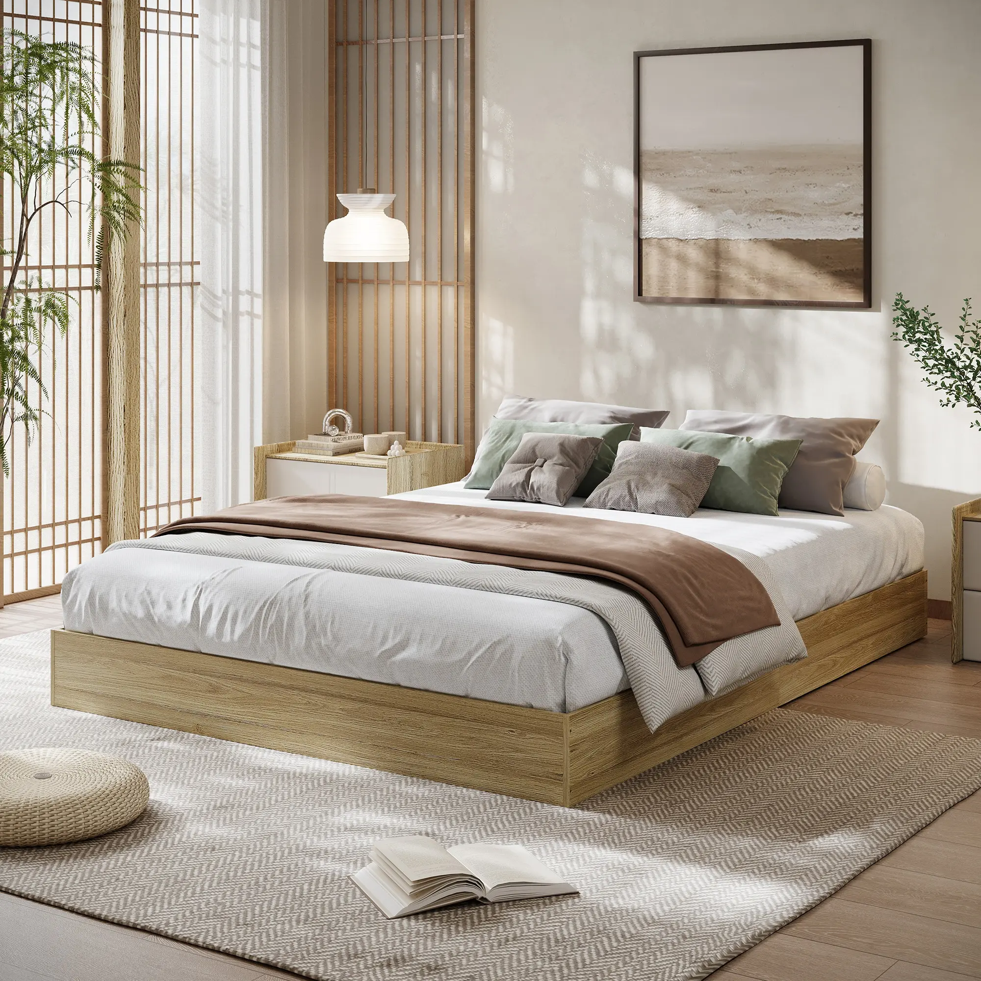 Japanese Style Solid Wood Twin Platform Bed Frame - Durable Pine Slats, Extra Supportive Legs, Noise-Free, No Box Spring Needed, Easy Assembly Required, Golden Teak Finish