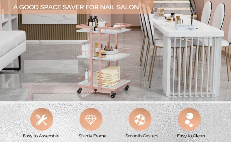 Esthetician Cart with Wheels Utility Salon Rolling Trolley, Mobile Storage Organizer for Beauty Spa Cosmetology Massage, Tattoo Manicure Facial Tool Holder Station