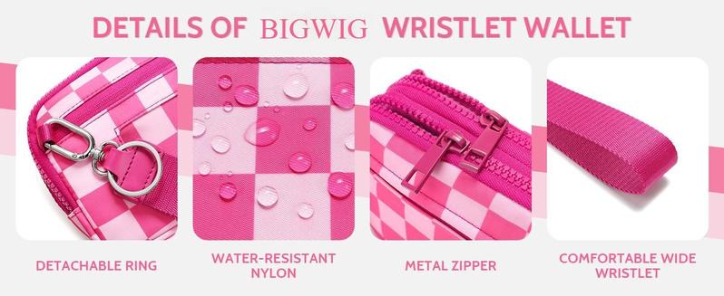 Wristlet wallets for women Nylon Quilted Wallet with 4 Zippers,Travel Credit Card,Holder Cell Phone Organizer, checkered belt bag