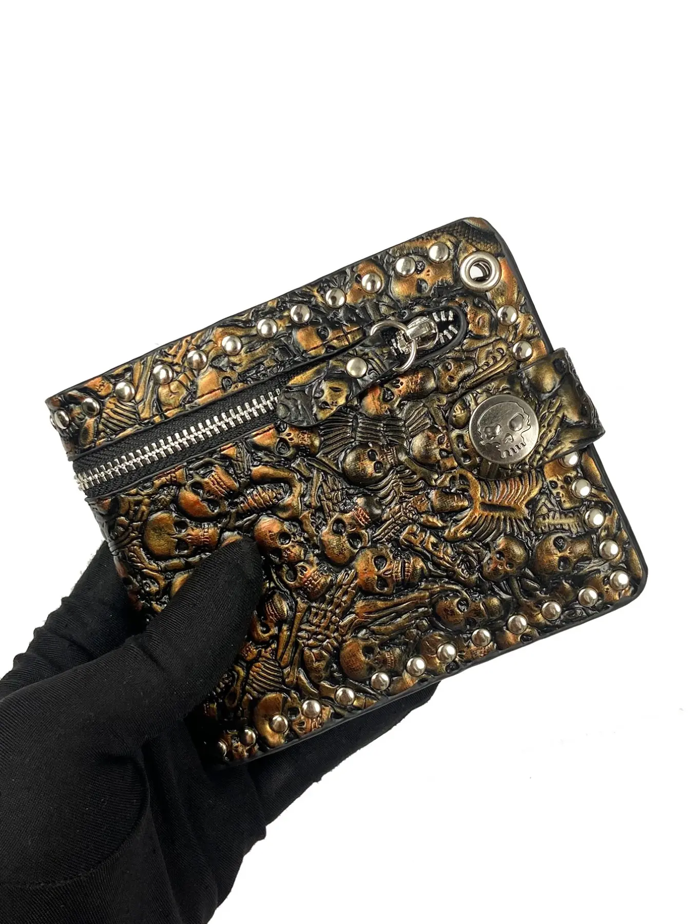 Men's Punk Style Rivet & Chain Decor Zipper Short Wallet, Casual Trendy Creative Wallet, Fashionable Wallet for Daily Use