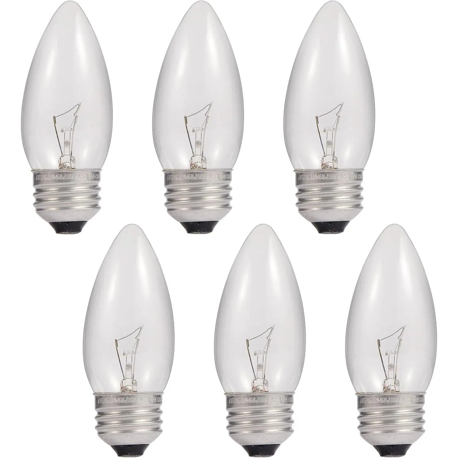 40W Incandescent Equivalent Energy Torpedo Tip Chandelier with Crystal Clear Incandescent Light Bulbs Tip Light Bulb and Medium E26 Candelabra Base (6)