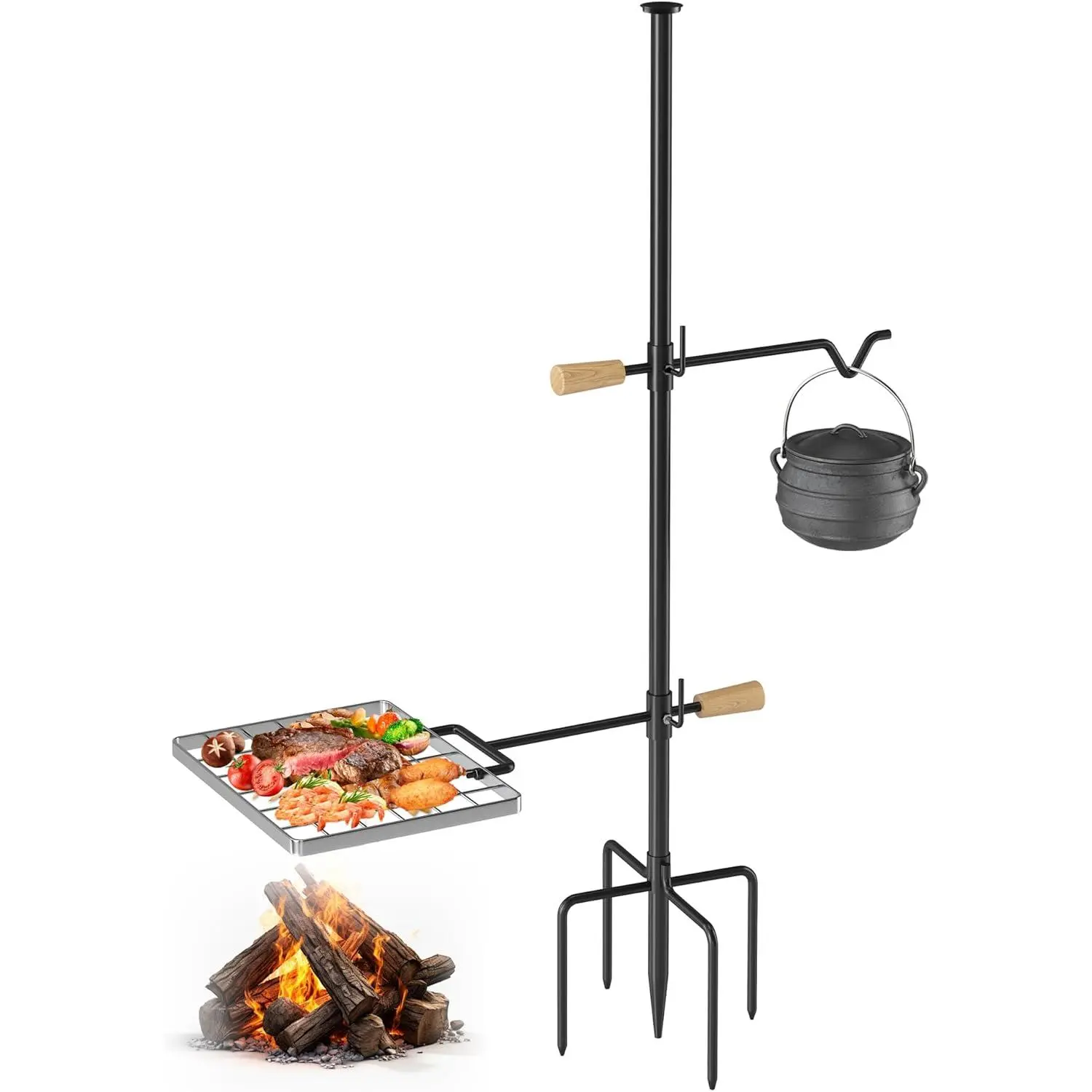 Campfire Grill Grate with Swivel Handle, Campfire Cooking Equipment - Fire Pit Grill Grate with Heavy Duty Steel, For Outdoor BBQ Camping and Cooking, Black