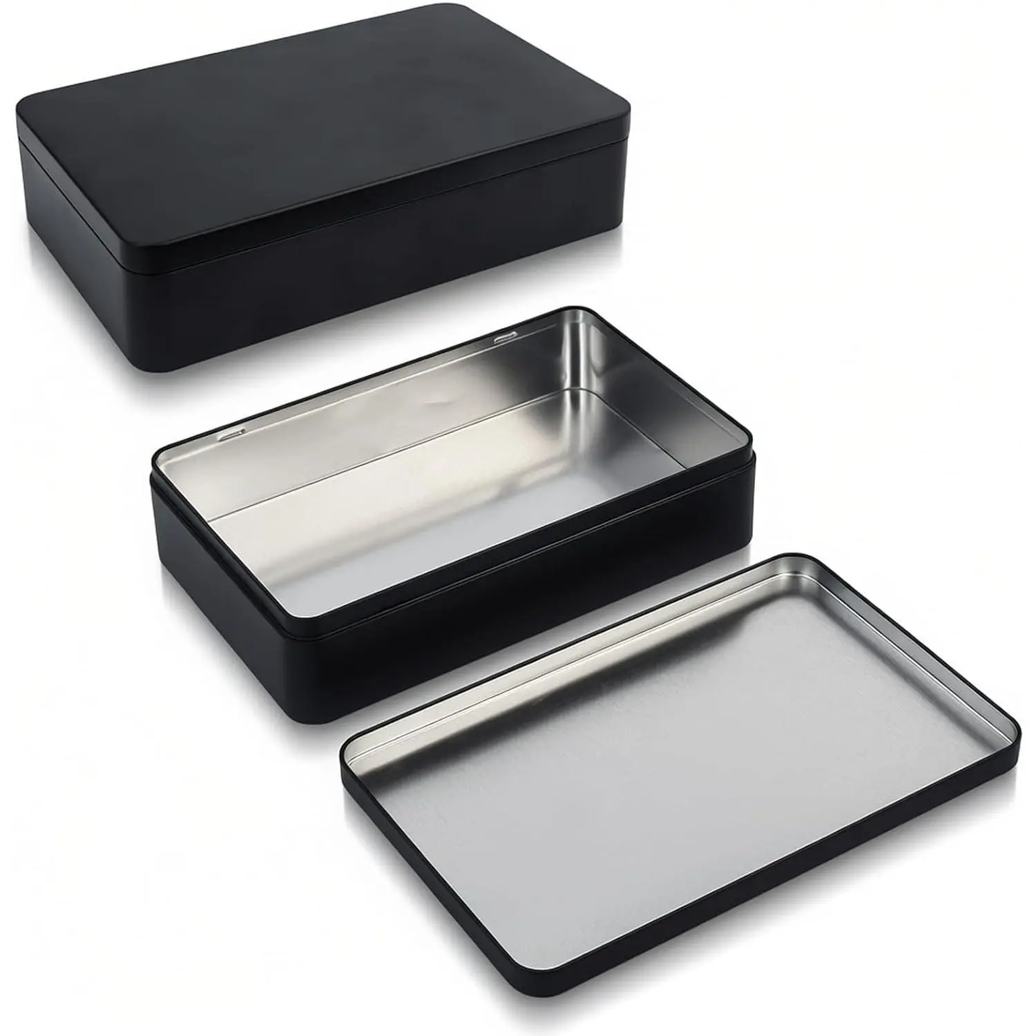 2 Pieces Rectangular Tin Box Containers, Black, 8.5 x 5.3 x 1.9 in