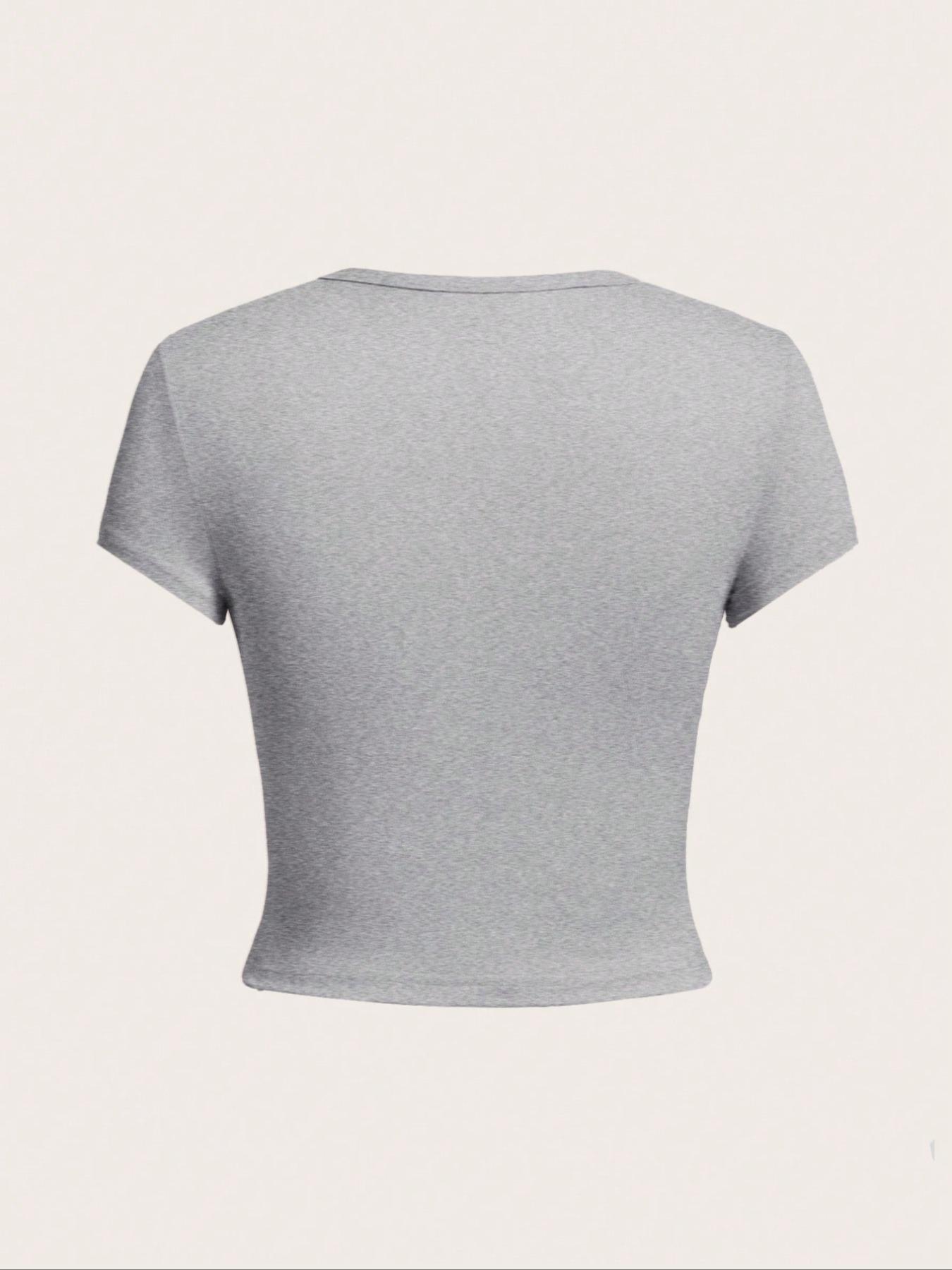 Women's Letter Print Round Neck Tee, Casual Short Sleeve Crop T-shirt, Shortsleeve Graphic Tees Women, Ladies Summer Graphic Tees Women for Daily Wear, Casual Fashionable Top