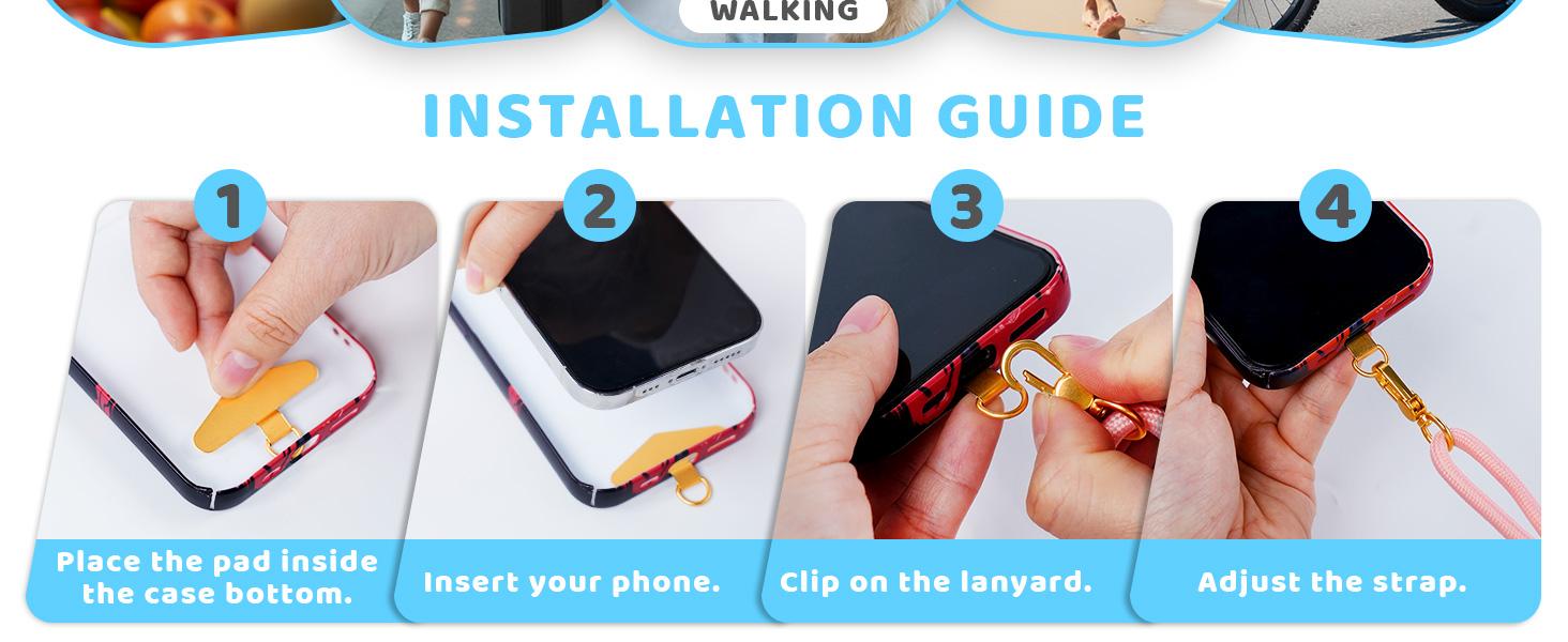 Crossbody Phone Lanyard Strap with 2 Tether Tabs (Nylon Pad + Metal Plate), Adjustable Cell Phone Lanyard