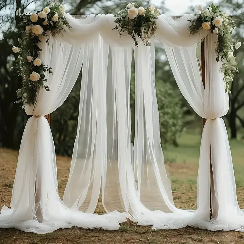 1 piece 1.79*8.5m/70.4*334.6 inch white wedding arch drape, wedding drape, sheer drape, backdrop curtain, transparent fabric backdrop curtain decoration, backdrop curtain for banquet ceremony
