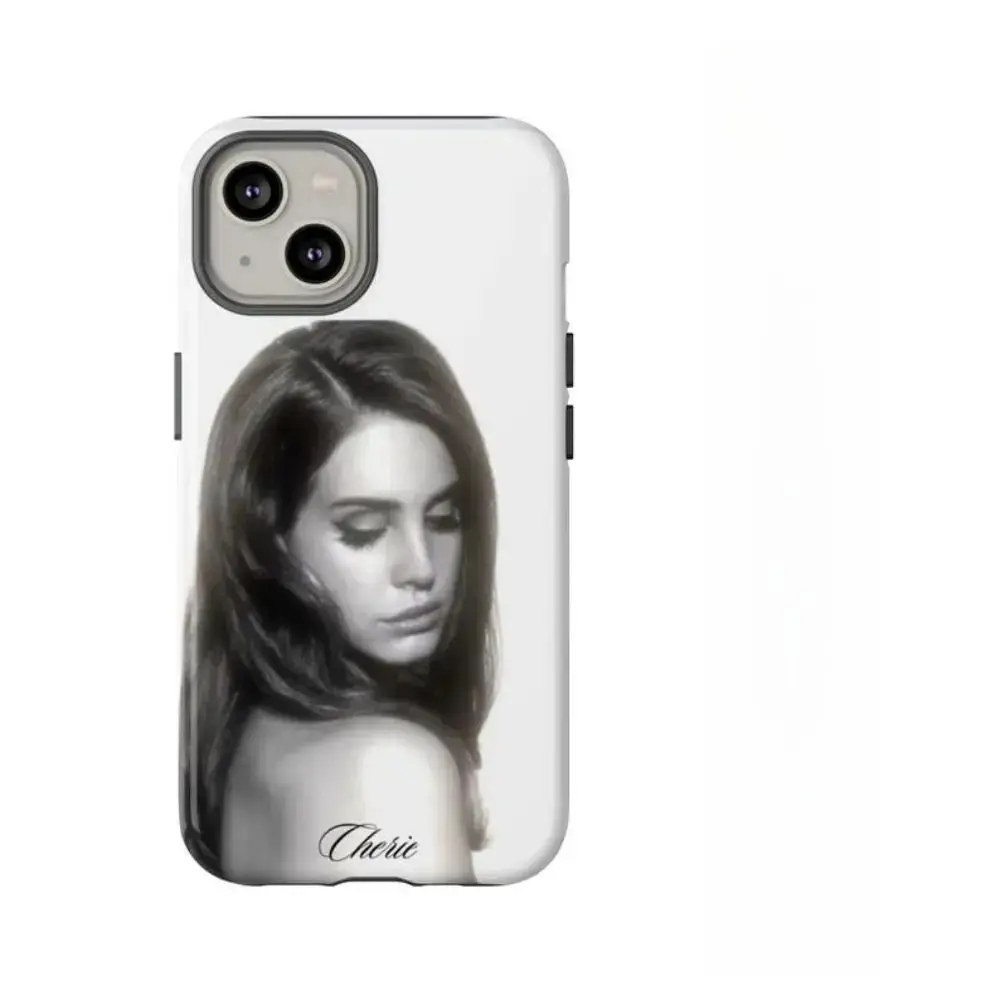 "Lana" Retro Black-and-White Long-Haired Female Artist Film-Style Phone Case – Compatible with iPhone 12 through 17; an ideal gift choice.