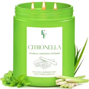 Citronella Large Scented Candle Outdoor Indoor, 3-Wick 22oz Long Lasting Scented Candle,  Soy Wax  Candle for Backyard Patio Garden Camping