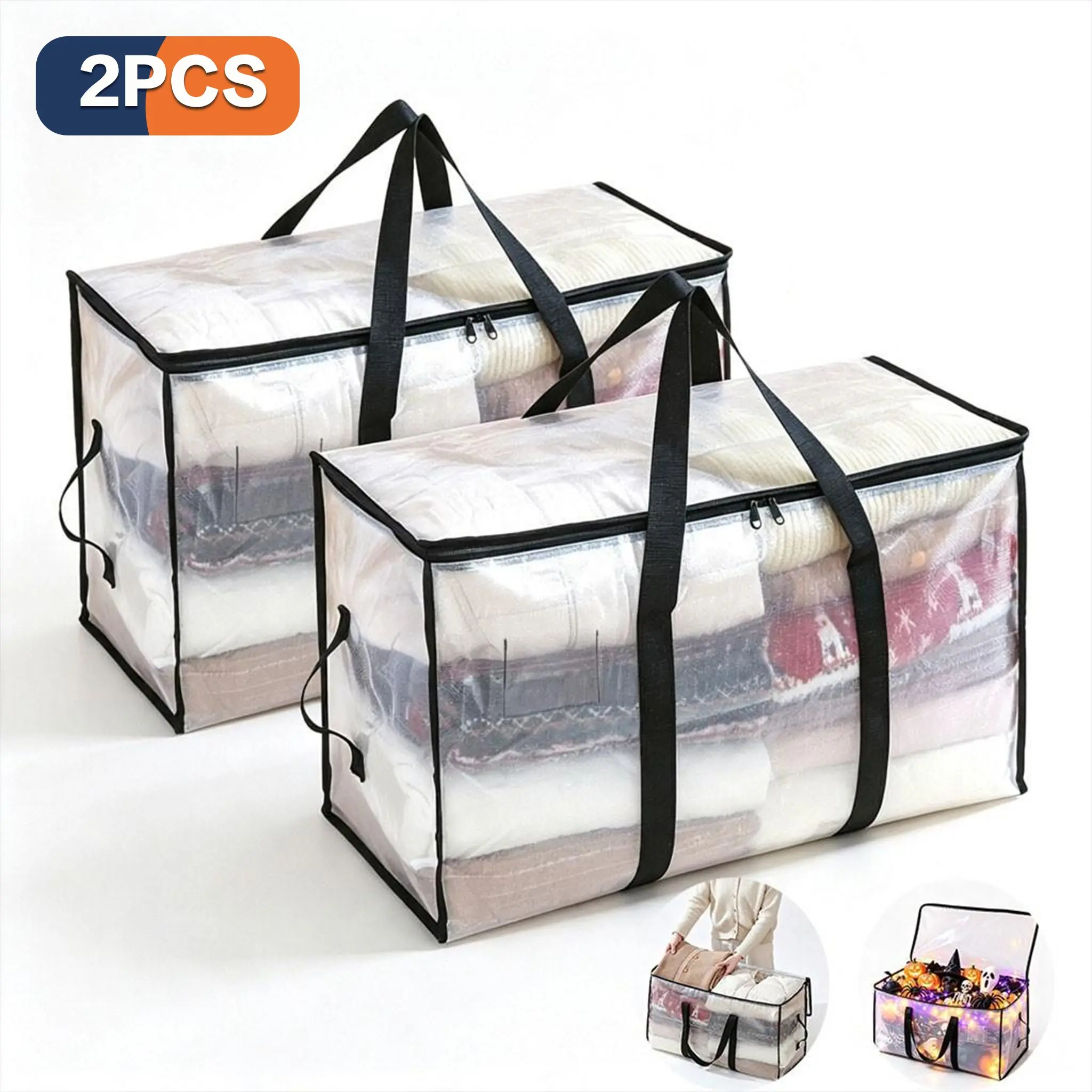 2 Pack 88L Clear Extra Large Storage Moving Bags ,Moving Box,Storage Containers, Heavy Duty Organizer Totes With Backpack Straps, Zippers & Handles, For Halloween Decor, Christmas Ornaments, Clothes, Dorm & Moving