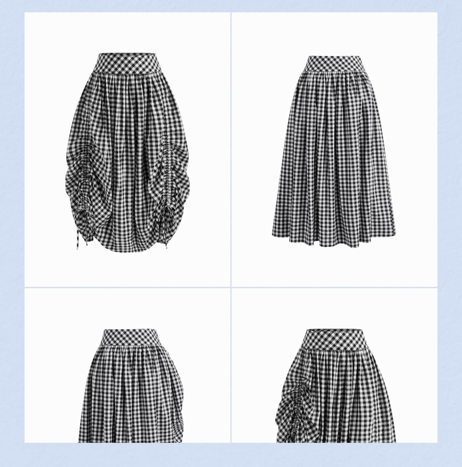 Cider Multi-way 100% Cotton Mid Rise Gingham Drawstring Ruffle Hem Maxi Skirt
