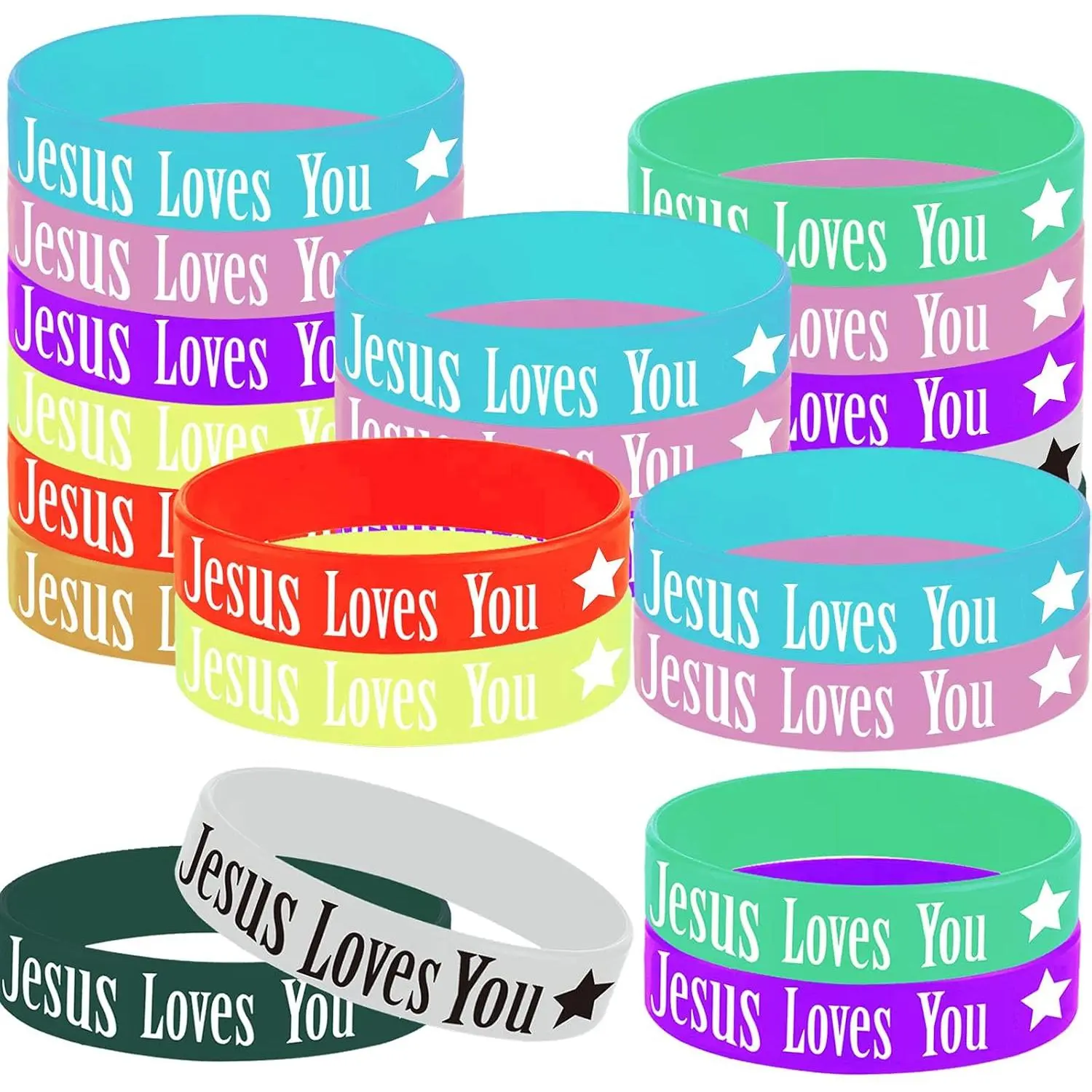 36 count  Loves You Rubber Bracelets, Christian Religious  Loves You Party Party Supplies Decorations Gifts Prize Goodie Bag Favors Easter Baskets Fillers