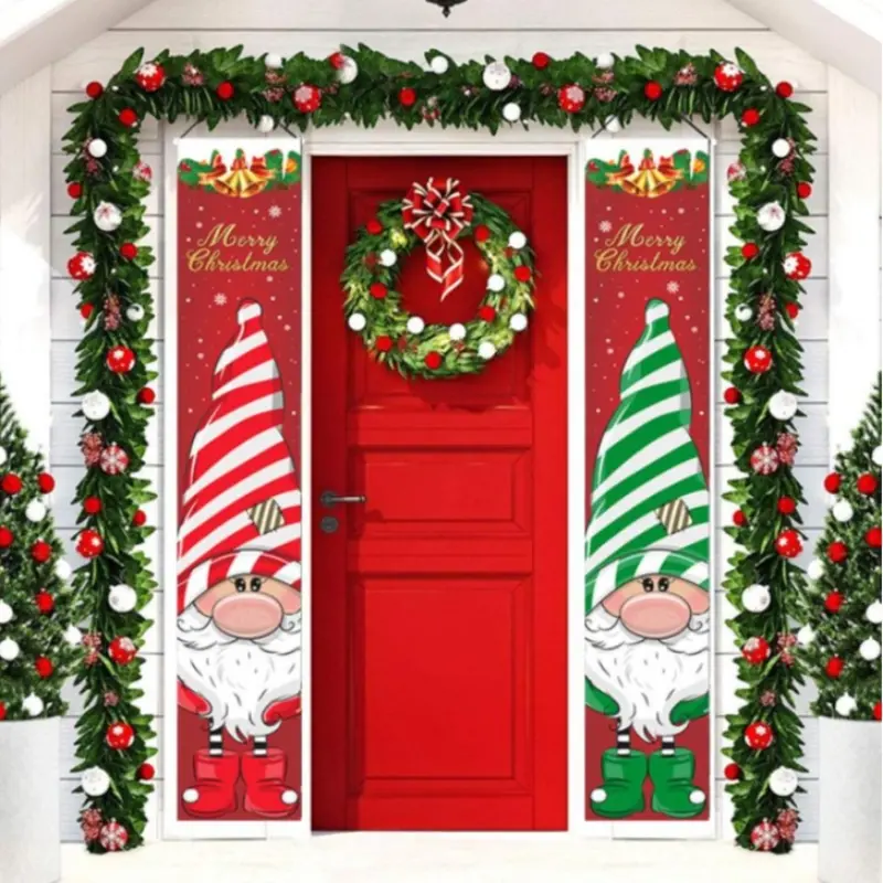 Christmas Decorations Set, Santa Claus Door Sign & Snowman Porch Banner, Holiday Party Supplies, Festive Home Decoration Essentials
