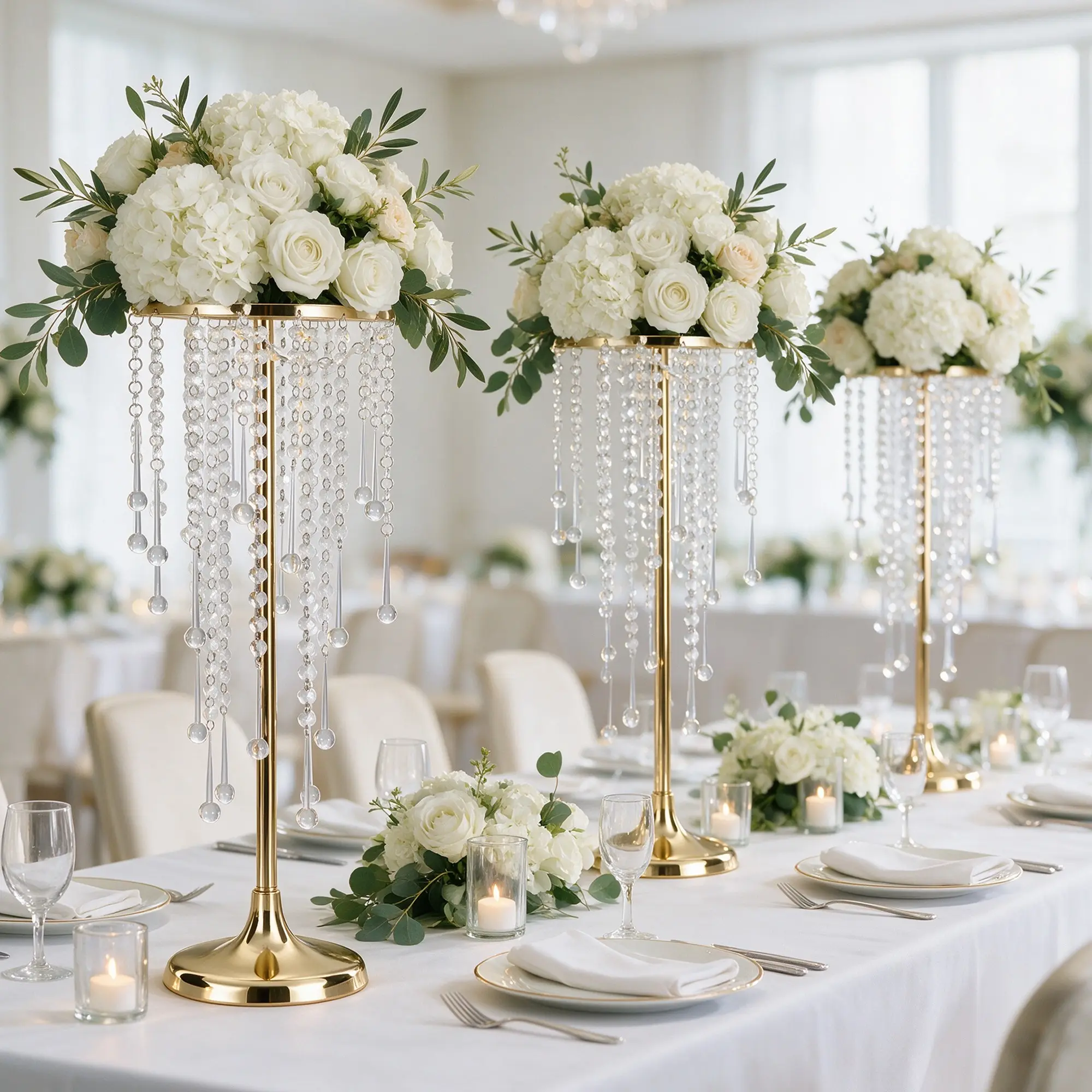 Crystal Waterfall Floral Stand, Transparent Crystal High Foot Vase Base, Luxury Table Centerpiece for Weddings and Events