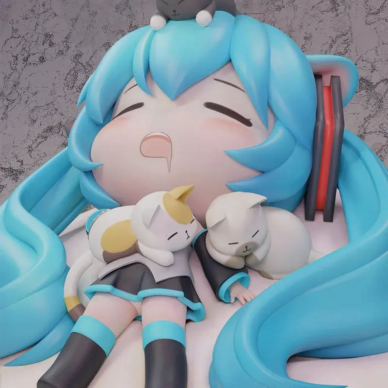 11CM Hatsune Miku Sleeping Anime Collectible Figurine Action Figure, PVC-Free Desktop Ornament, Kawaii Chassis Decor Statue Model, Trendy Toy Gift, Collectible Figurine Action Figures