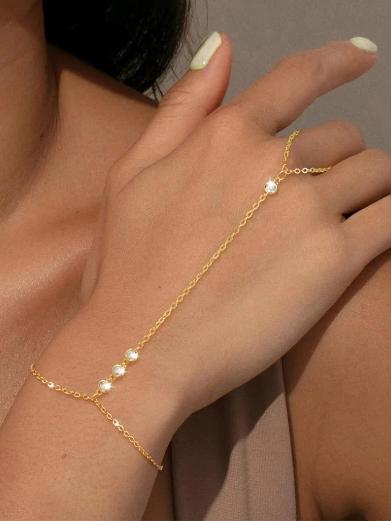 Elegant Finger Chain - Stainless Steel with Rhinestones Charming Hand Chain Stackable Cuff Bracelets for Women & Girls. Perfect for Fashion Creative Jewelry, Wedding Jewelry, Daily Wear Anniversary Valentine's Day Gift
