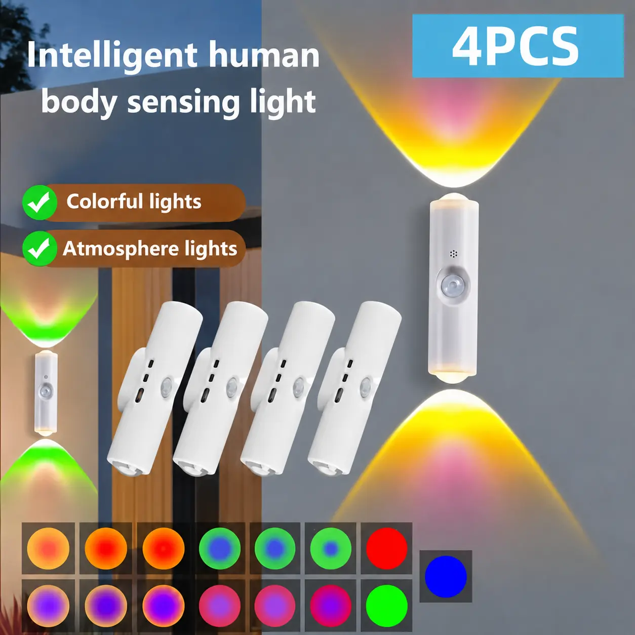 2/4pcs Smart rgb Motion Sensor Night Light, Rechargeable Multi-color Ambient Light,Magnetic Wall Light for Stairs,Bedroom,Kitchen,Party,Hallway,Entryway