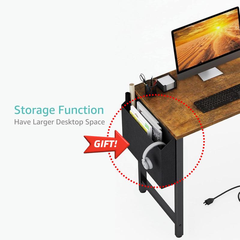 Lufeiya Small L Shaped Desk with Power Outlet Shelves, 40 Inch Reversible Corner Desk for Small Space Home Office, L-Shaped Computer Desk PC Desks with Charging Station, Rustic Brown, Get Free Gift