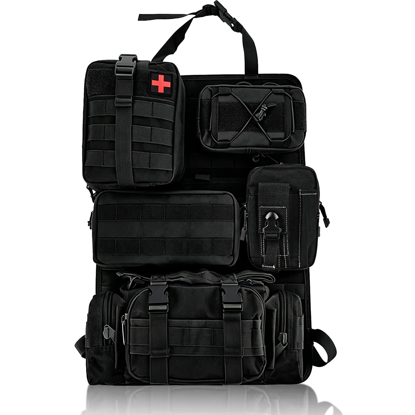 Car Seat Back Tactical Organizer, 5 Detachable Pouches for Phone, Medical Kit and Gear Storage,6-Pack Car Seat Back Organizer, Tactical Storage System with 5 Detachable Pouches