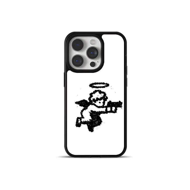 American Y2K sweet cool graffiti cherub cupid Phone Case for use with iphone 17 air 16 pro max 15 pro 14 13/12/11 design phone cases for iphone Skin-touch 2-in-1 Bright White Glass Case phone case for girlies and boys aesthetic holographic phone case