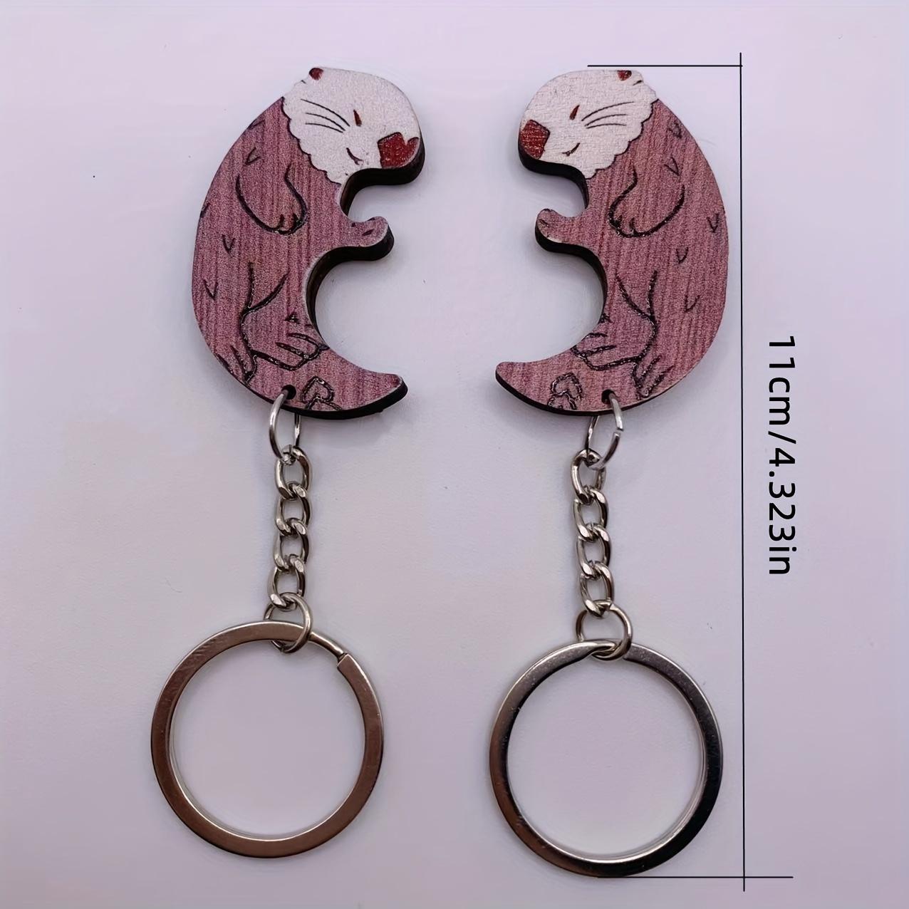 Otter Couple Design Keychain, Wooden Keychain, Cute Keychain for Couple, Keychain Kawaii, Matching Puzzle Keychain for Bag Car Phone, Fashion Accessories for Men & Women