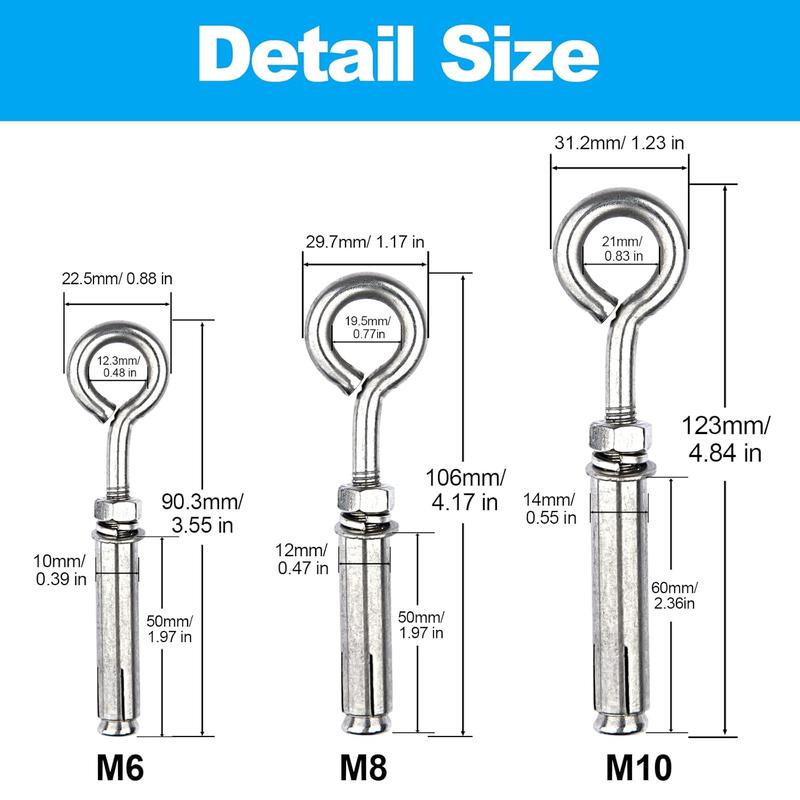Eye M6 Heavy Duty Lag Eyebolts, Stainless Steel Expansion Screws Wall ...