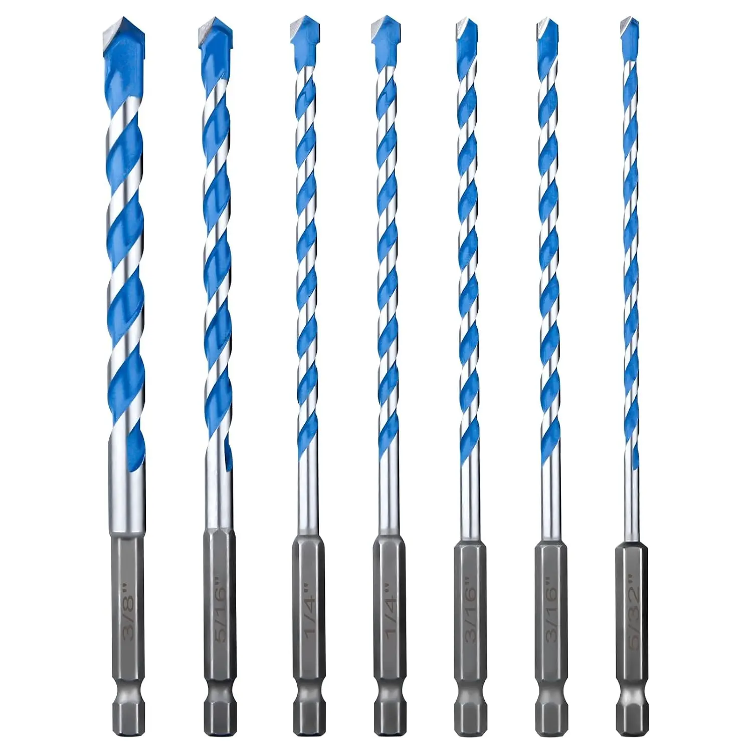 7 Pcs Concrete Masonry Drill Bit Set 5/32"-3/8", Shockproof Hex Shank Industrial Carbide Drill Bits for Class Brick Plastic Cement Tile
