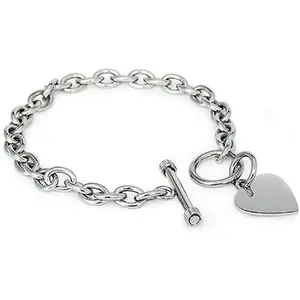 Women's Stainless Steel Casual Heart Charm Bracelet - Toggle Clasp, High-Polished Finish, Anti-Oxidation, Lead-Free, 7.5 in, Ideal for Daily Wear & Bracelet Stacking