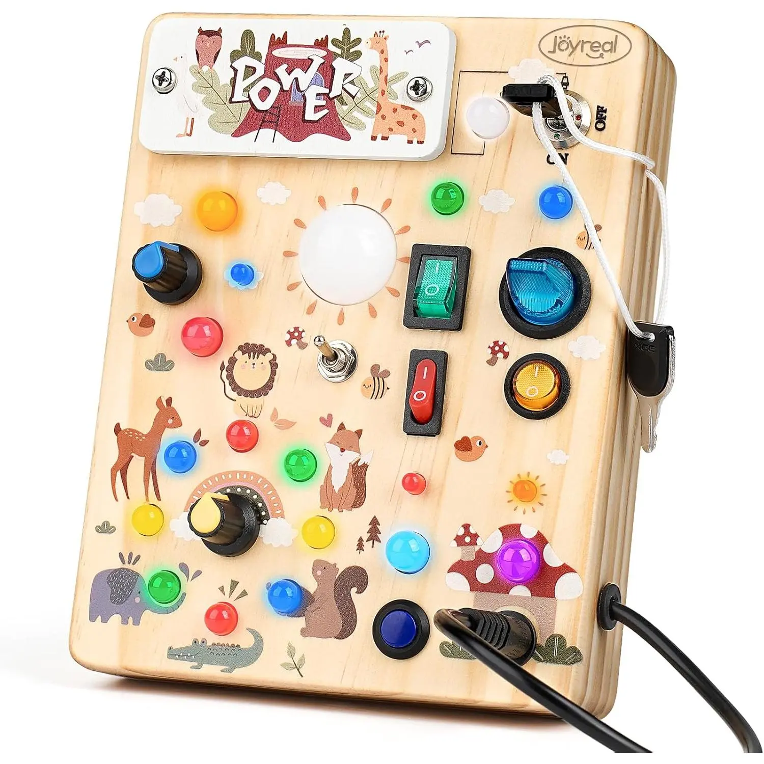 Wooden Busy Board with LED Light, Montessori Toddler Toys, Wooden Sensory Board, Toddlers Activity Travel for Boy & Girl Birthday Gift (Forest Theme)