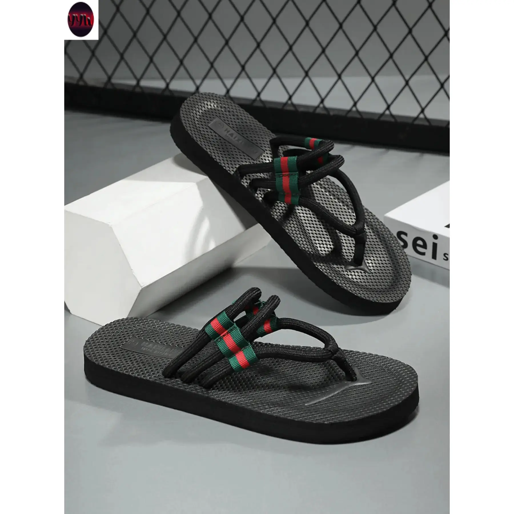 YYW1 Men's Breathable Flip Flop Sandals Outdoor Anti-Odor-Resistant Beach, Durable Toe-Thong PVC Sole Textile Upper Casual Beach Shoes