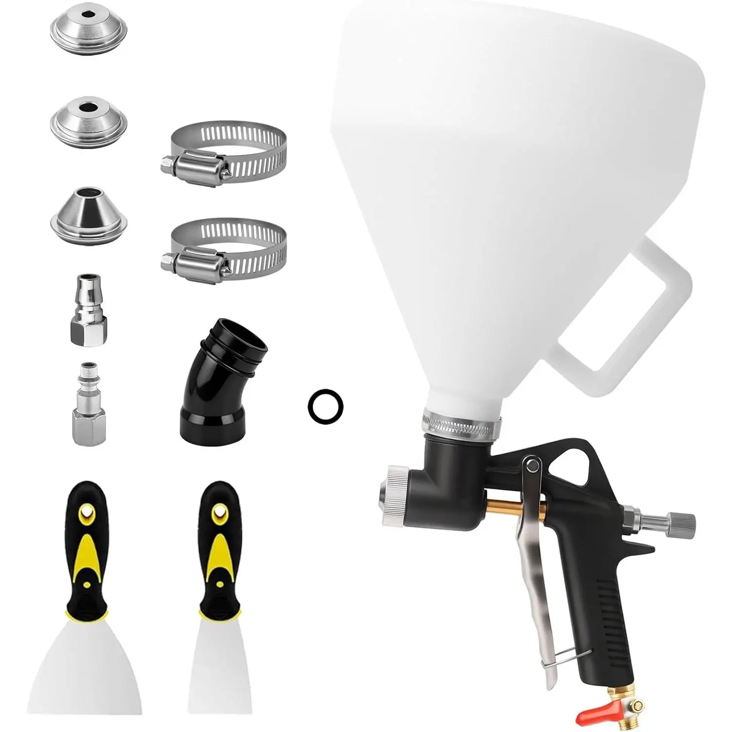 Texture Drywall Hopper Sprayer with 1.5 Gallon Tank, 3 Nozzles (4.0/6.0/8.0 mm) for Knockdown Popcorn, Wall, Ceiling, Patch Works, Elbow Hose Included (Black)