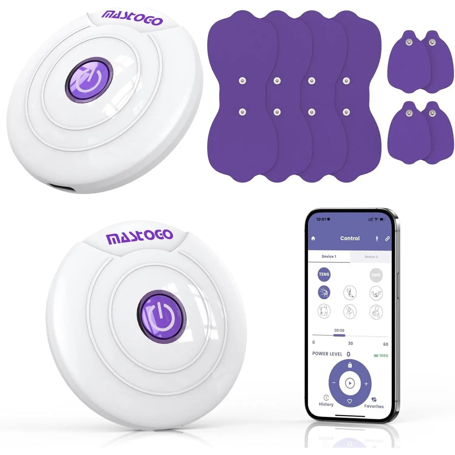 Wireless TENS Unit – Two Portable TENS Unit Muscle Stimulators for Pain Relief, Featuring 6 TENS Modes and 6 EMS Modes with a Stylish PU Carrying Case and Can be Controlled Via an APP.