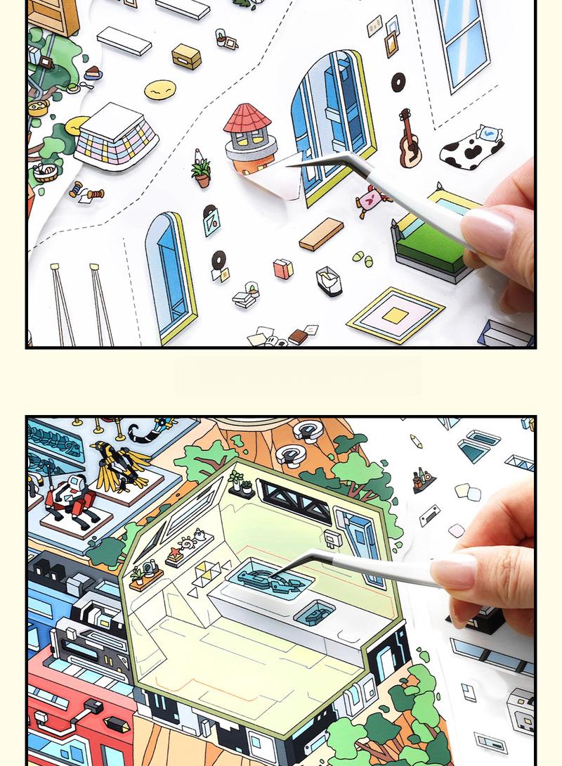 12 oversized scene stickers, fun scene themes, vintage style, PET white card dual materials, self adhesive, DIY journal decoration scrapbook notebook material sticker pack