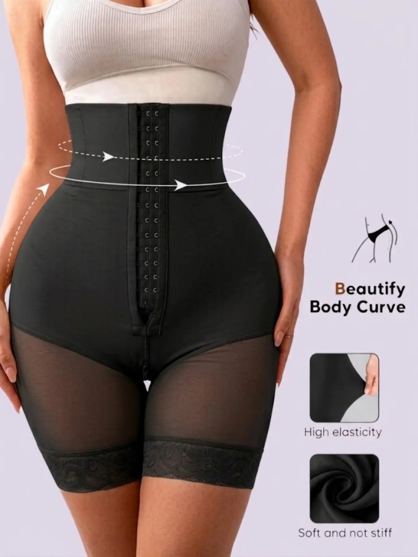 1 Count Ladies' High Waist Cincher Shapewear Bottoms, Colombian, Fajas, Butt Lifting & Tummy Control Shorts, Flat Belly Body Shaping Panties, Fashionable Lace Trim Underwear, Ideal For All-Season Wear, Year-Round Use & Everyday Style