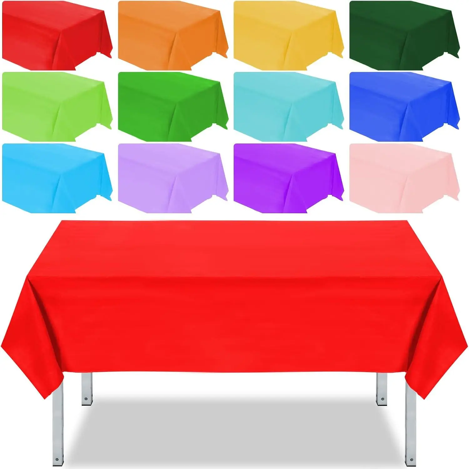 12 Pcs Assorted Color 54 x 108 Inch Plastic Tablecloth Disposable Rectangle Table Cover Decorative Plastic Disposable Table Cloths for Theme Party Birthday Wedding Picnic Home (Multicolor)