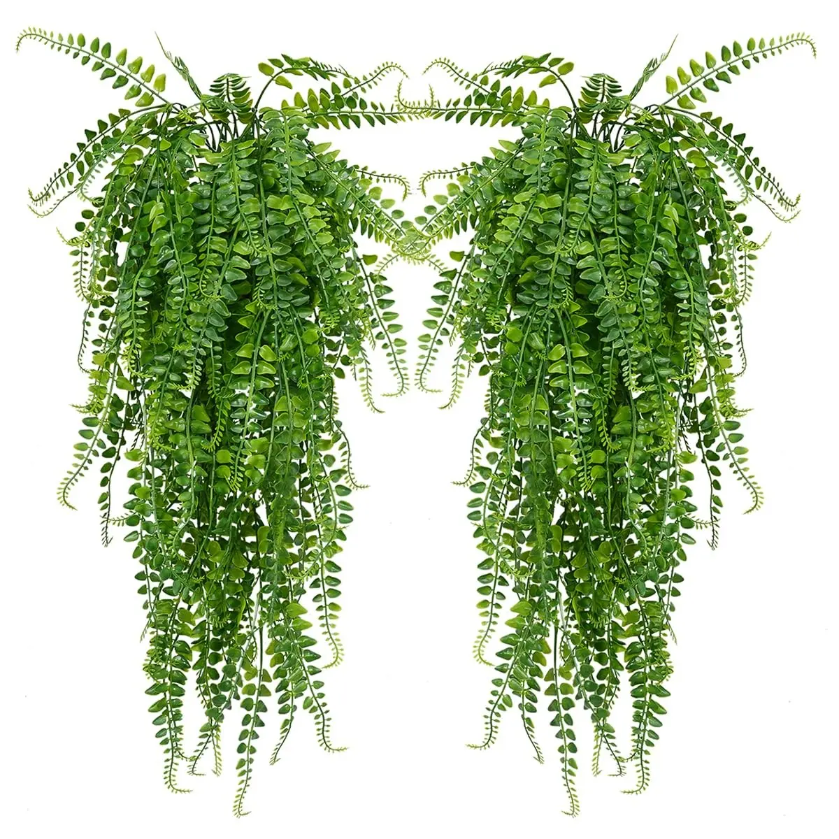 Fake Fern Artificial Hanging Ferns Outdoor Faux Hanging Greenery Plant Indoor UV Resistant Plastic Plants for Wall, Wedding Party, Holiday Decor Decorative Artificial Plants-2Pcs