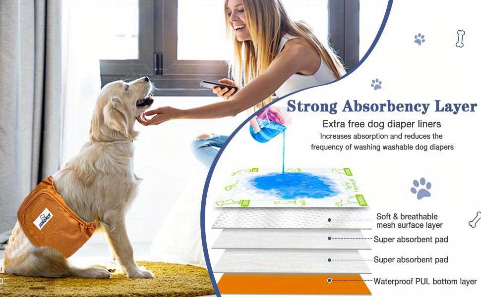 Belly Bands for Male Dogs 5 Pack Washable Dog Diapers Reusable Male Dog Pee Wraps with 5pcs Dog Diaper Liners for Doggie in Incontinence Or Excitable Urination And Training, XS/S/M/L/XL