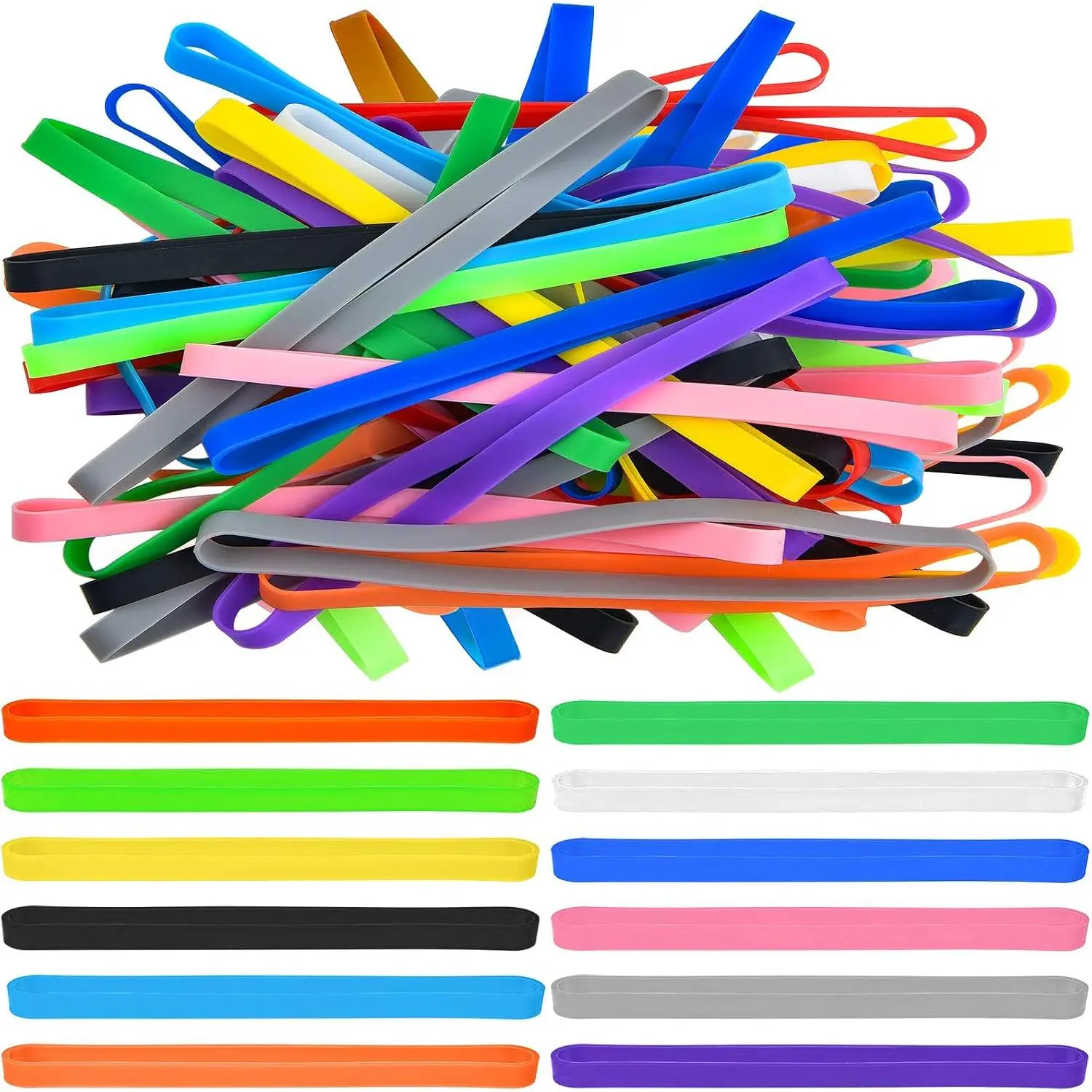 48 count  Rubber Bands Colorful Elastic Bands Elastic Rubber Wrapping Bands for Books, Art, Exercise, Crab , Cooking, Wrapping, Heat, Cold, UV,  Resistant (5.5 inch)